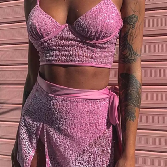Pink Two-Piece Mesh Top/Bottom Set - Picture 3 of 3